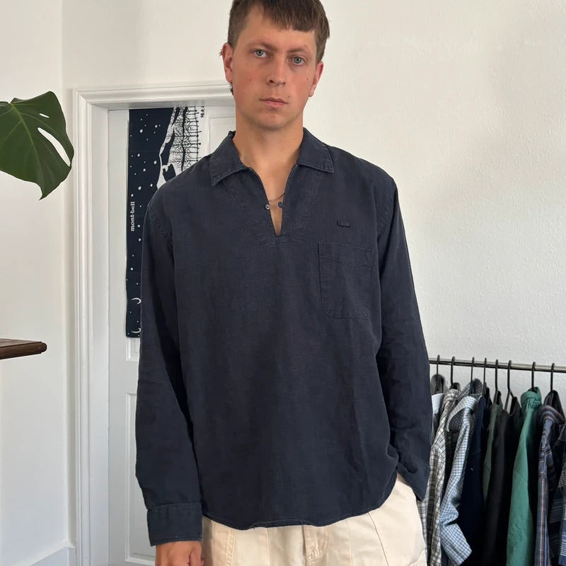 Frizmworks Linen Pullover Shirt Navy M