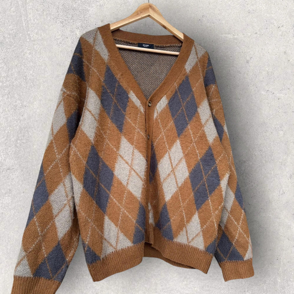 Beams Argyle Diamond Cardigan Brown M Japan Import