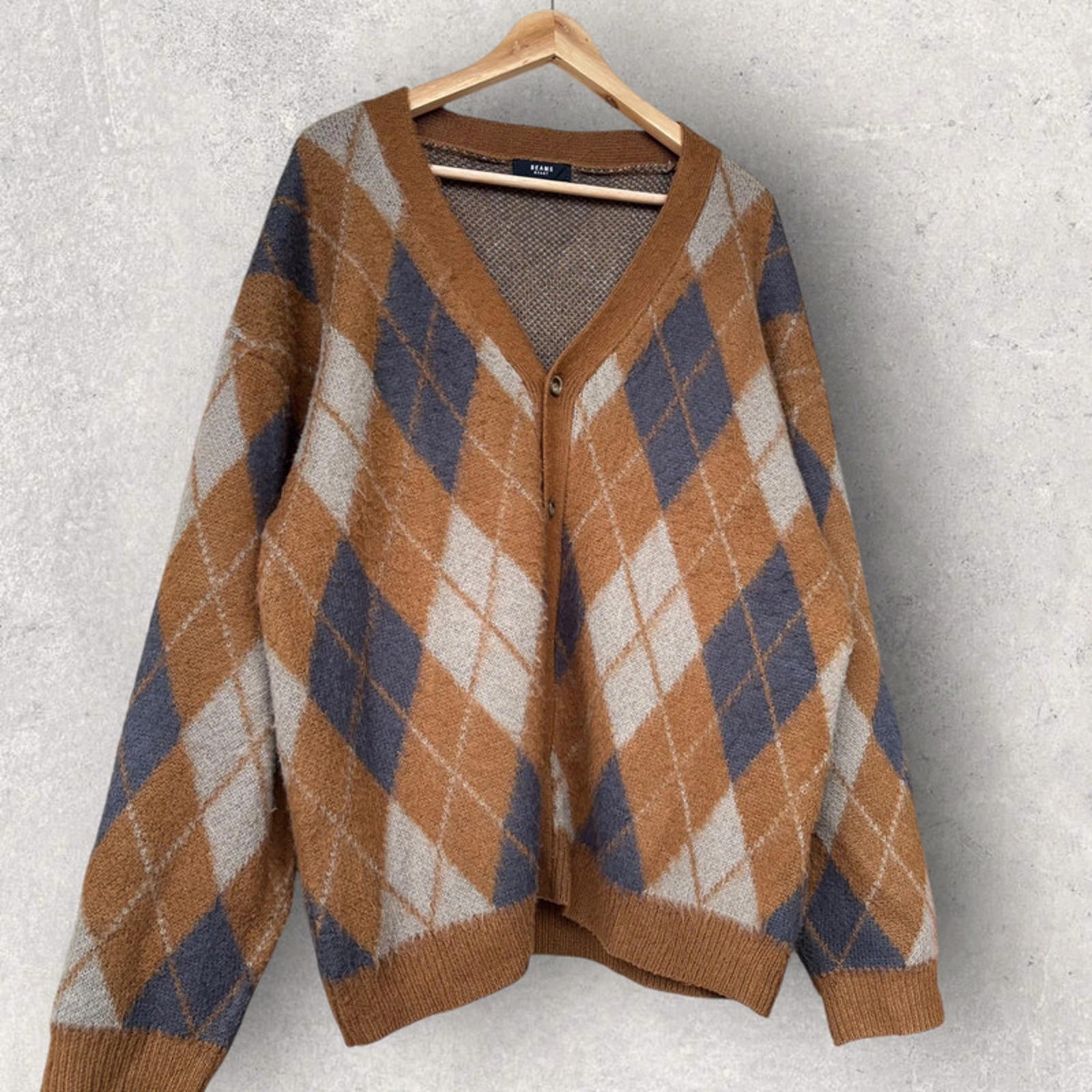 Beams Argyle Diamond Cardigan Brown M Japan Import