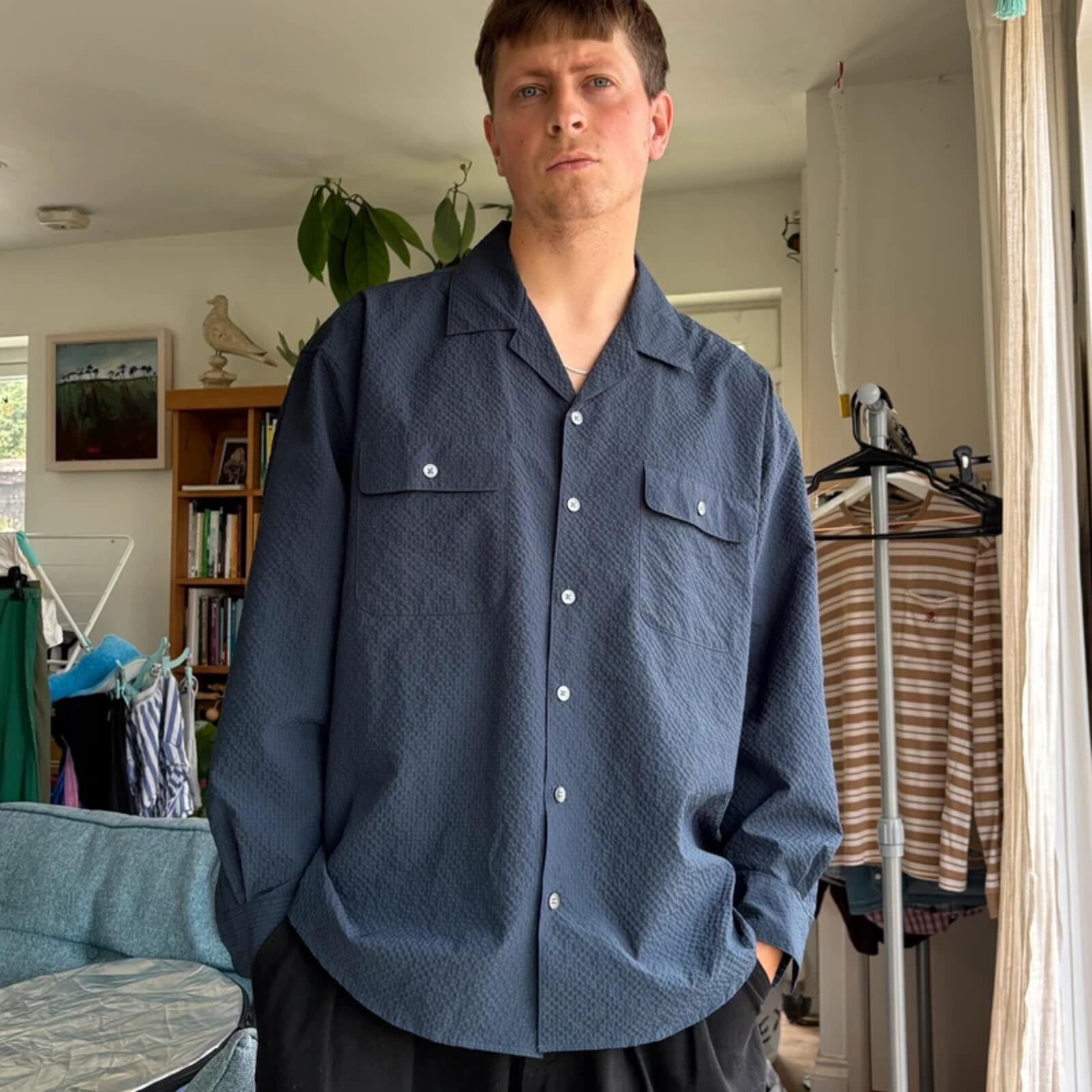 Frizmworks Open Collar Seersucker Shirt Navy L