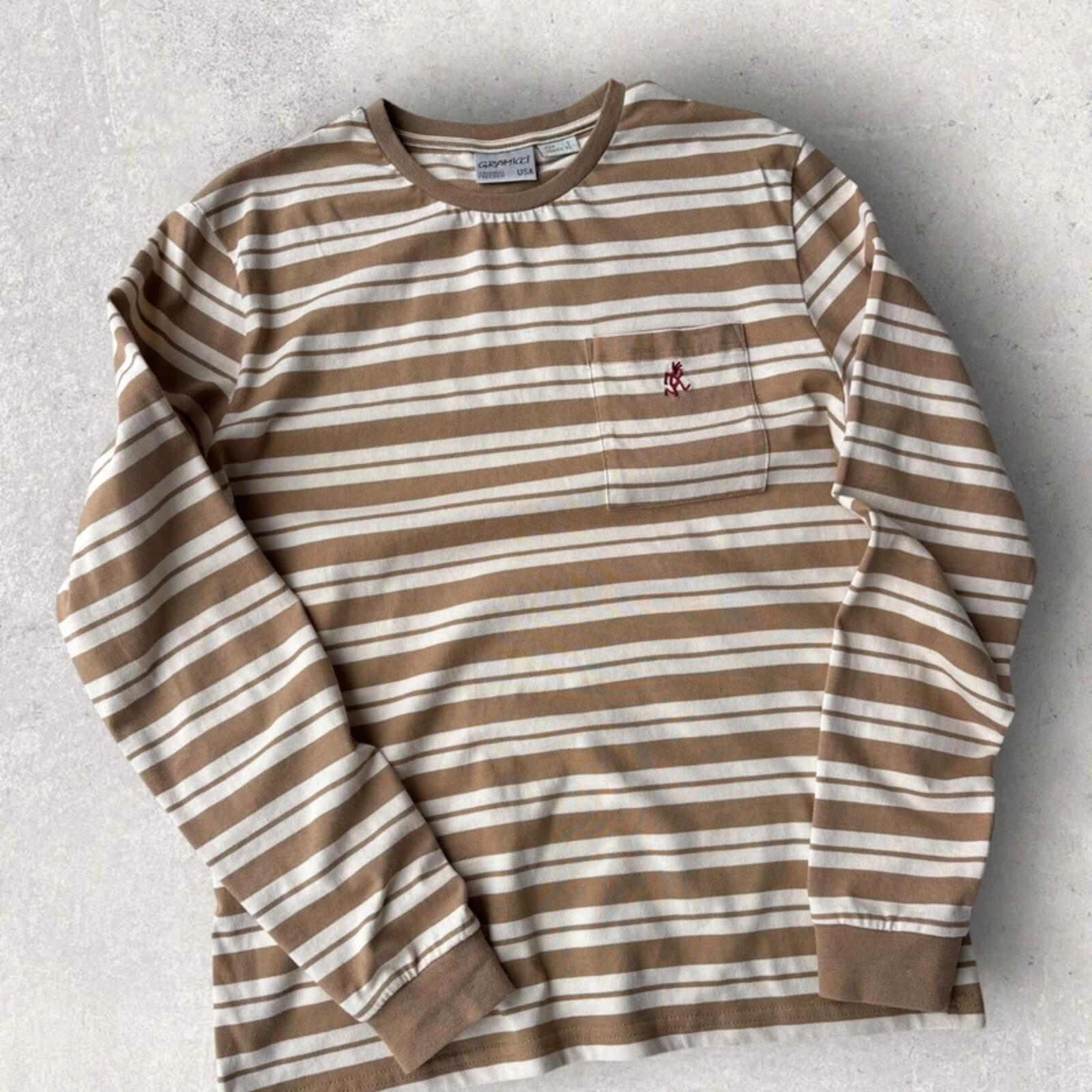 Gramicci Stripe Long Sleeve T Shirt Beige S