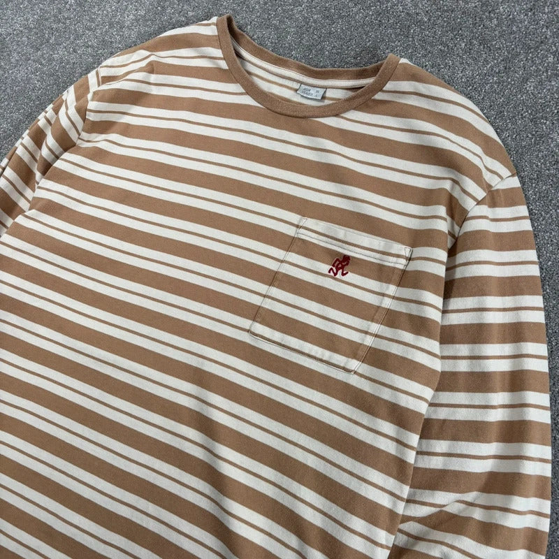 Gramicci Stripe Cropped Long Sleeve Tee Beige L
