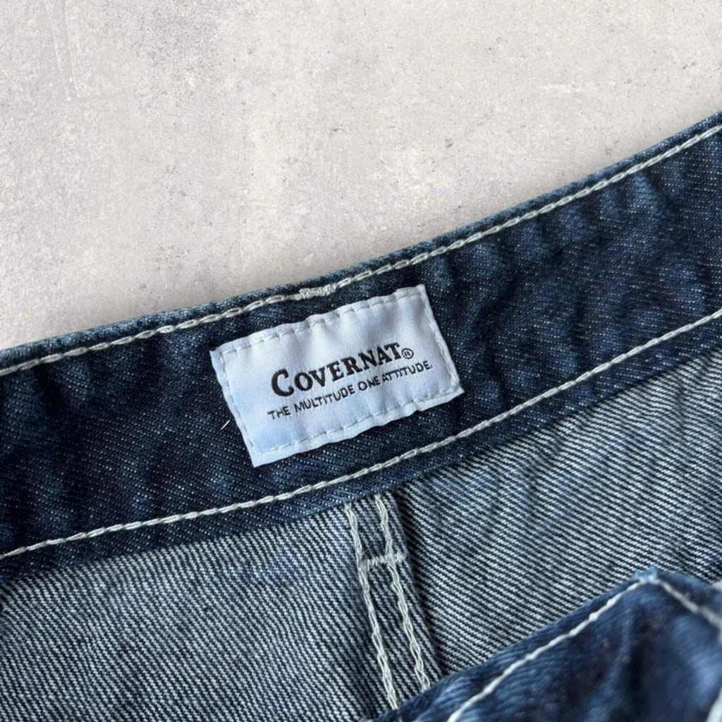 Covernat Double Pleated Korean Wide Denim Jeans Blue M