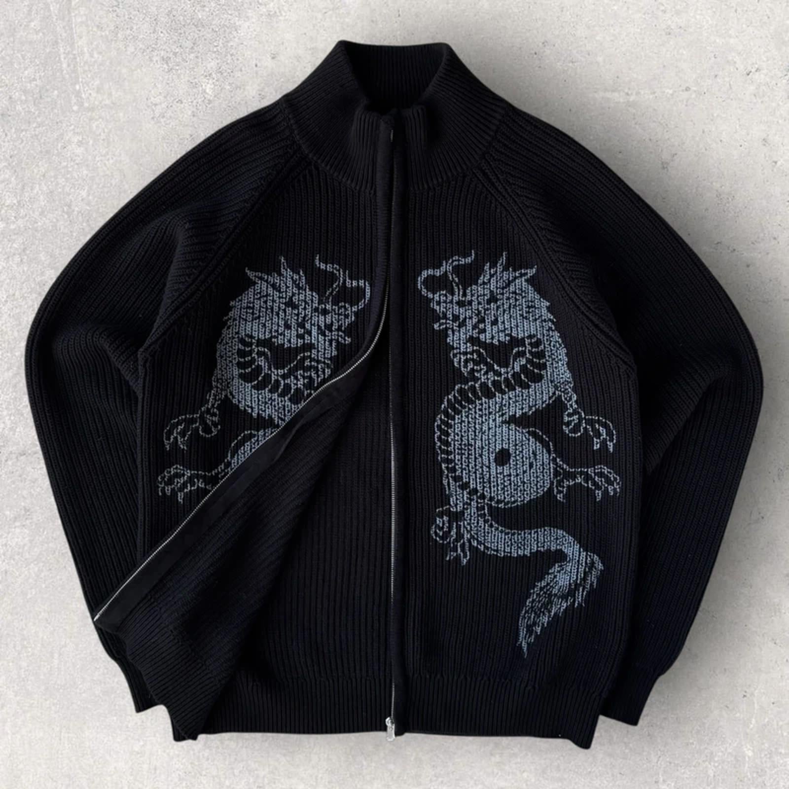 Butter Goods Dragon Zip Thru Knit Sweatshirt Black M Streetwear