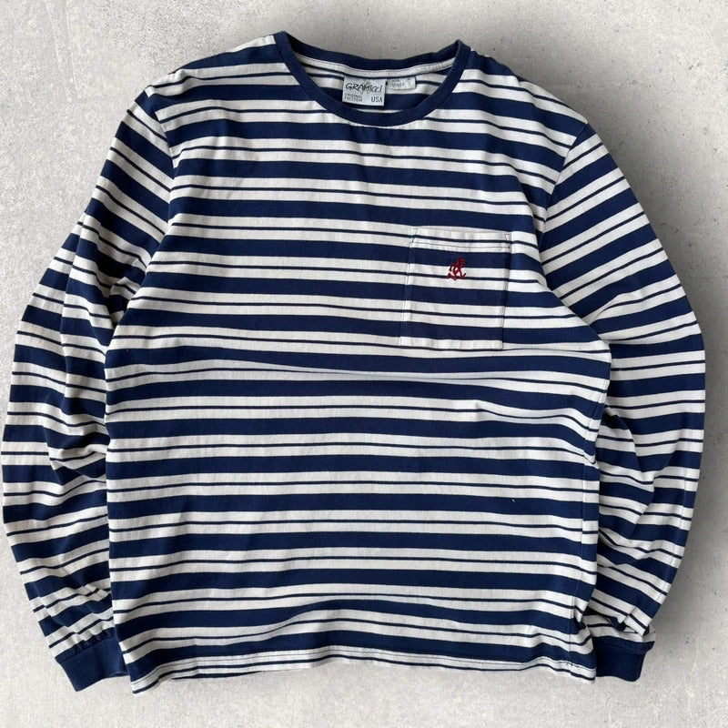 Gramicci Stripe Cropped Long Sleeve Tee Blue