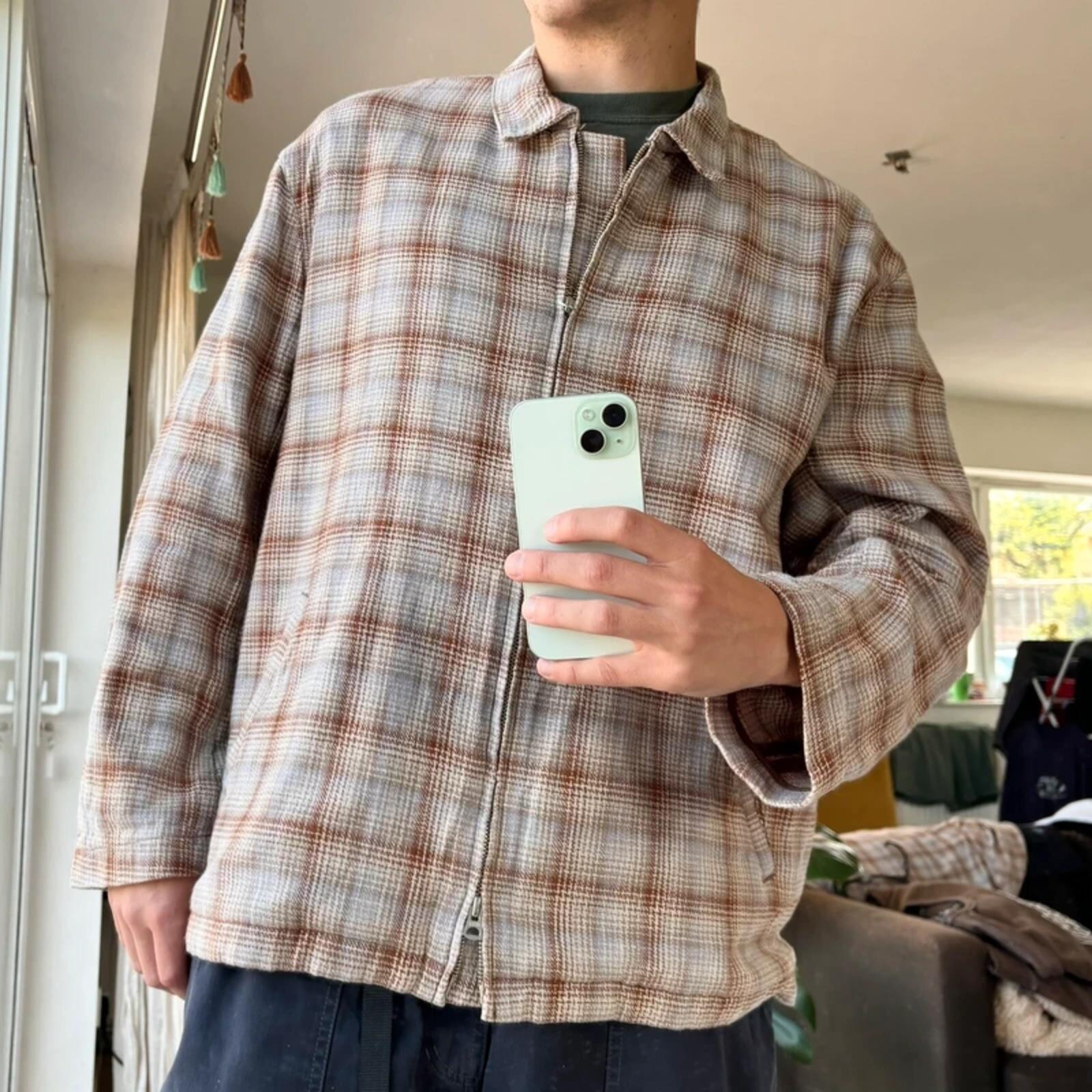 Pendleton Boxy Plaid Harrington Jacket Beige L