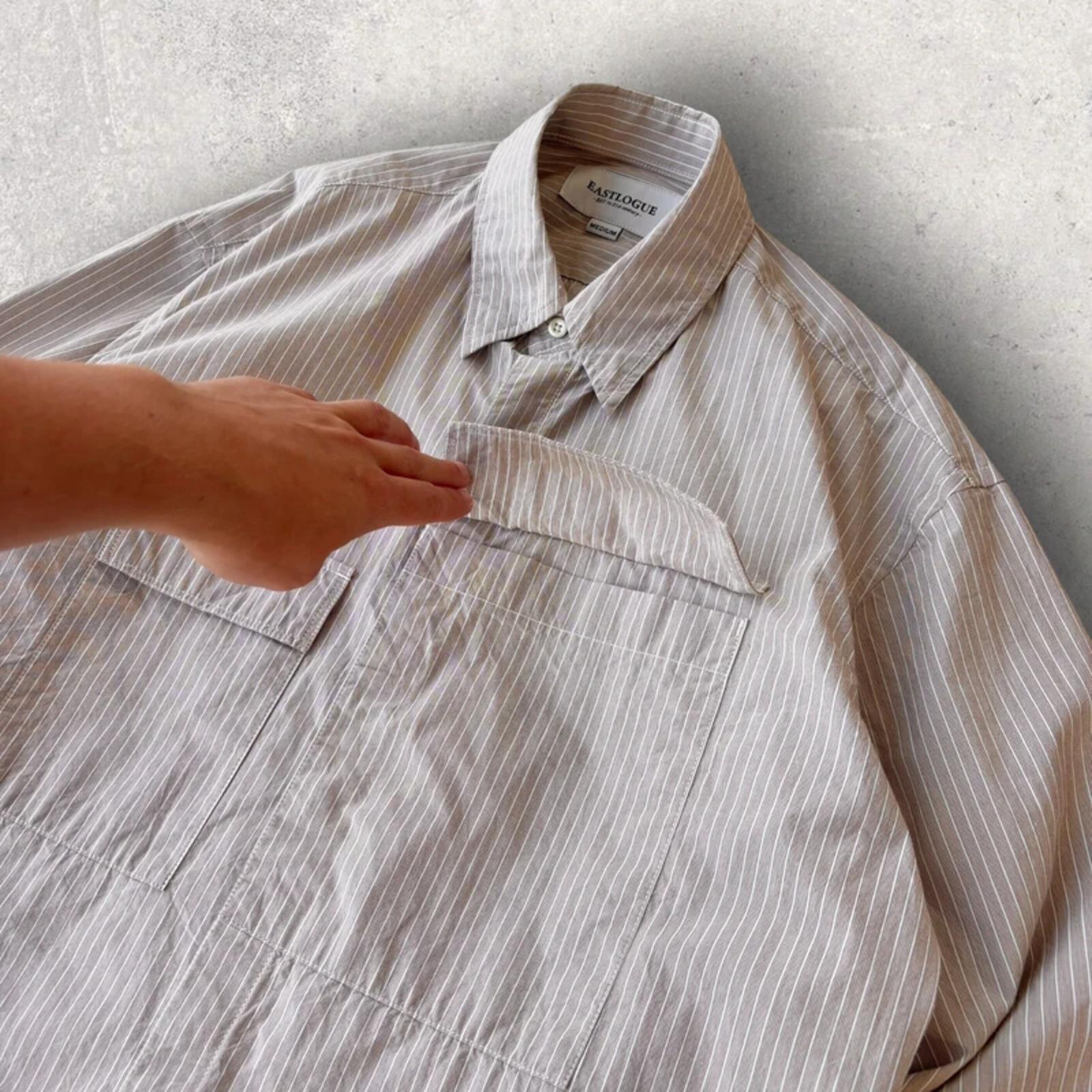 Eastlogue Asymmetric Utility Stripe Shirt Beige M