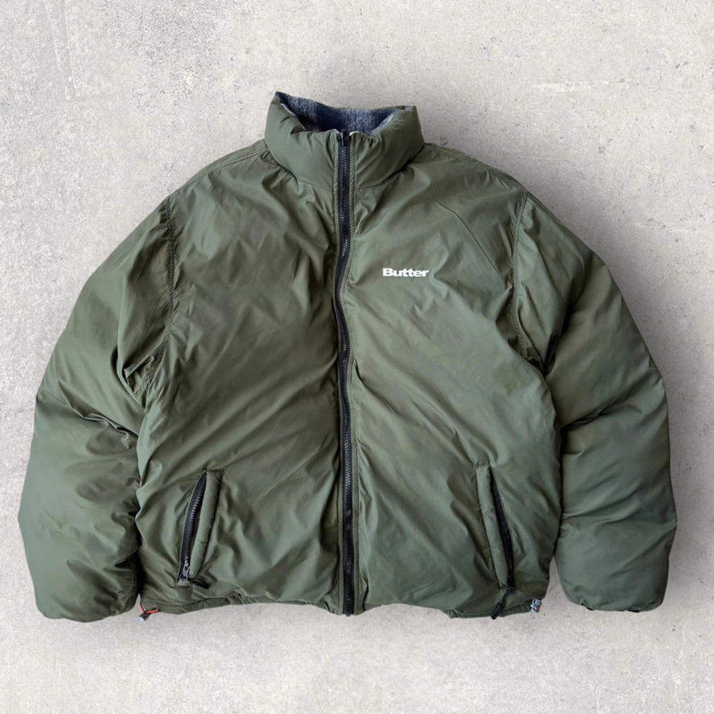 Butter Goods Reversible Plaid Puffer Jacket Blue Size M