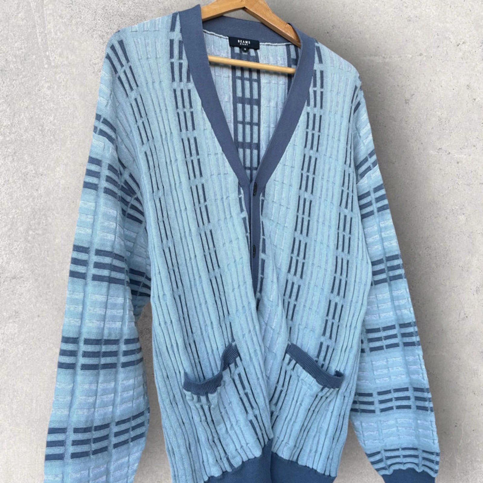 Beams Japan Waffle Cardigan Blue Size M