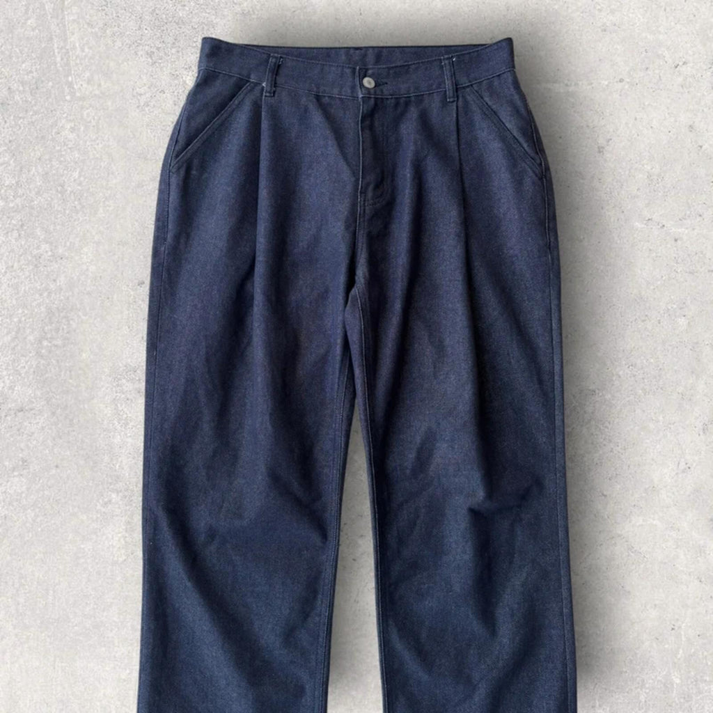 Uniform Bridge Pleated Wide Denim Jean Indigo L