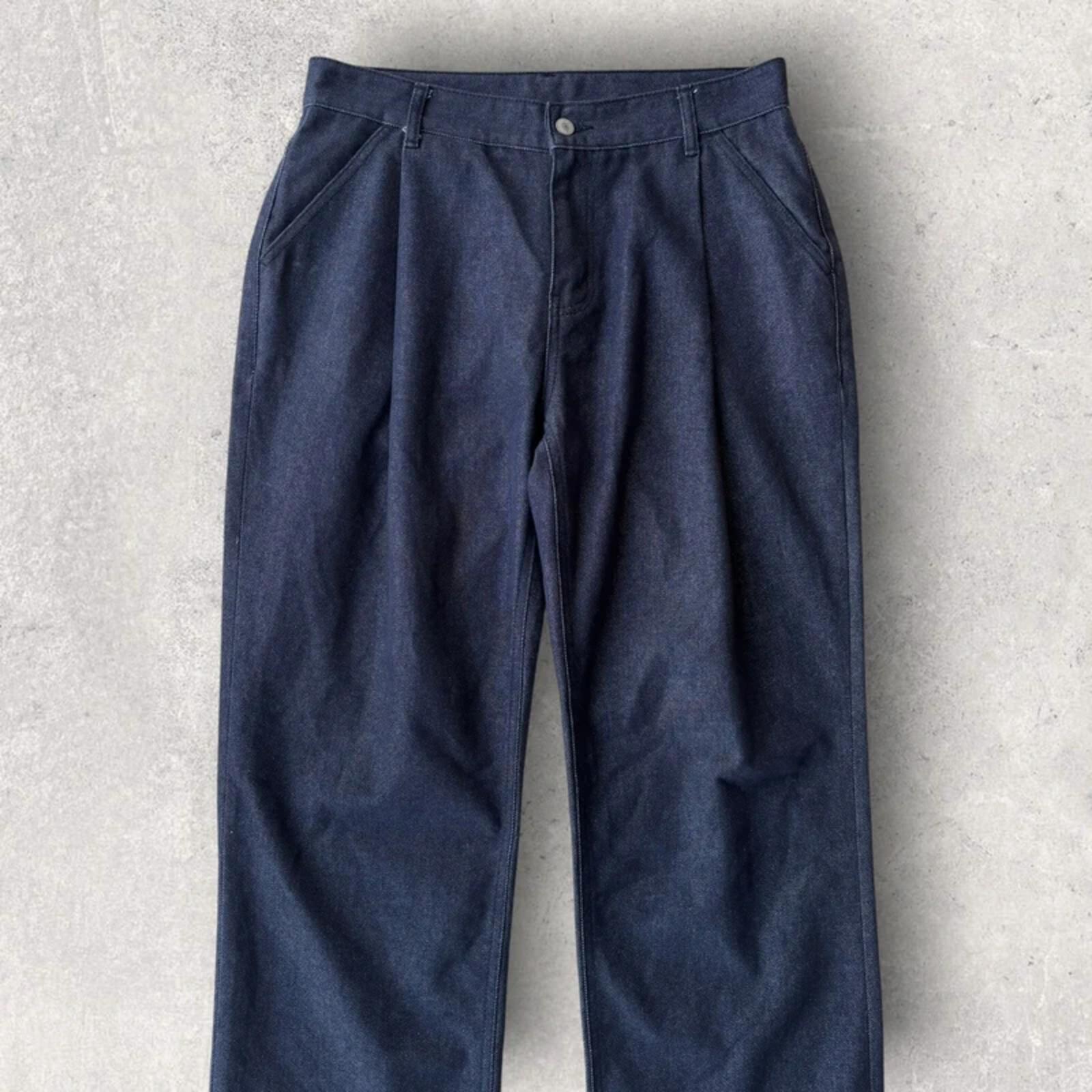 Uniform Bridge Pleated Wide Denim Jean Indigo L