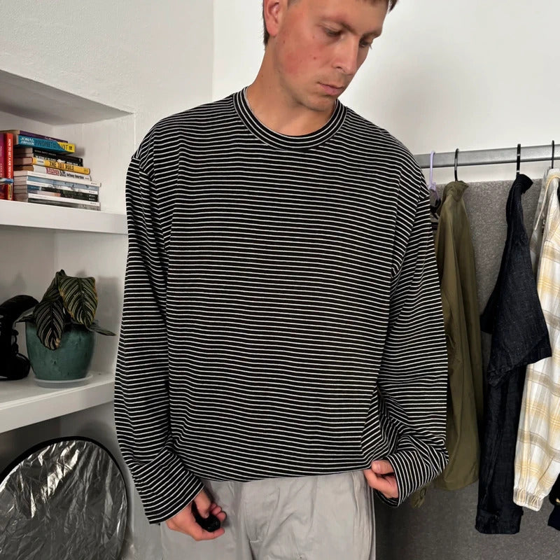 Frizmworks Oversized Stripe Long Sleeve Tee Black M