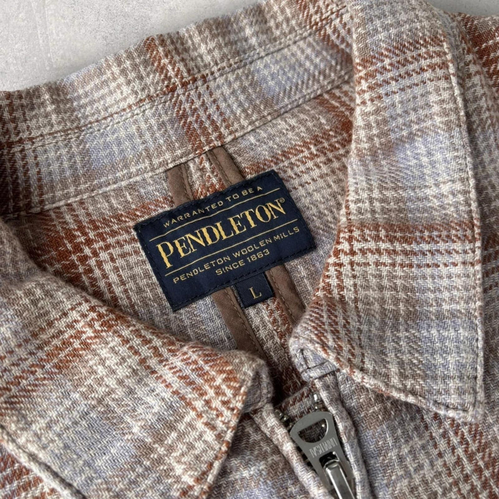 Pendleton Boxy Plaid Harrington Jacket Beige L