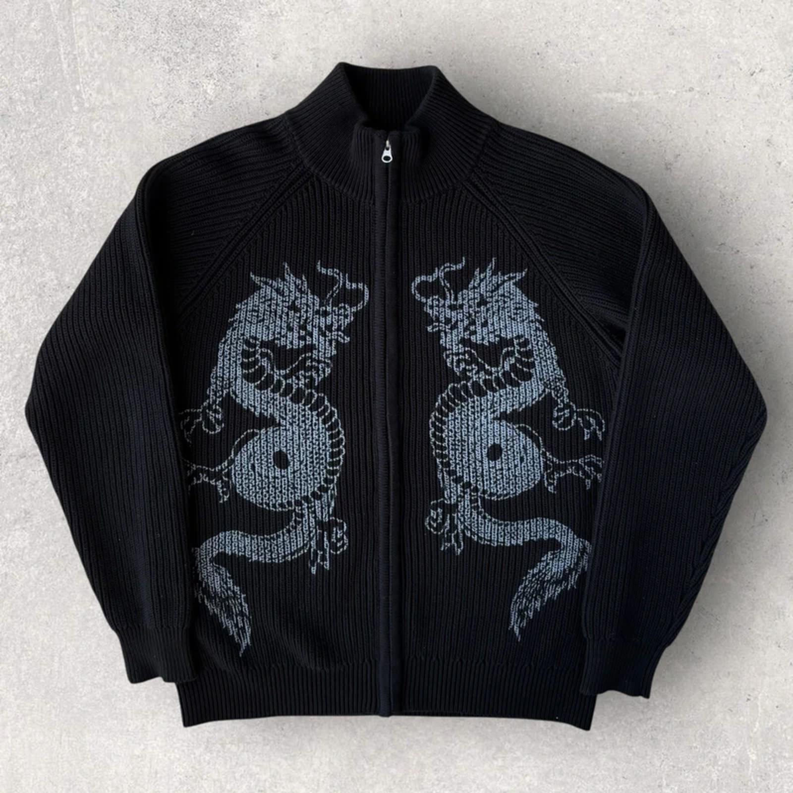 Butter Goods Dragon Zip Thru Knit Sweatshirt Black M Streetwear
