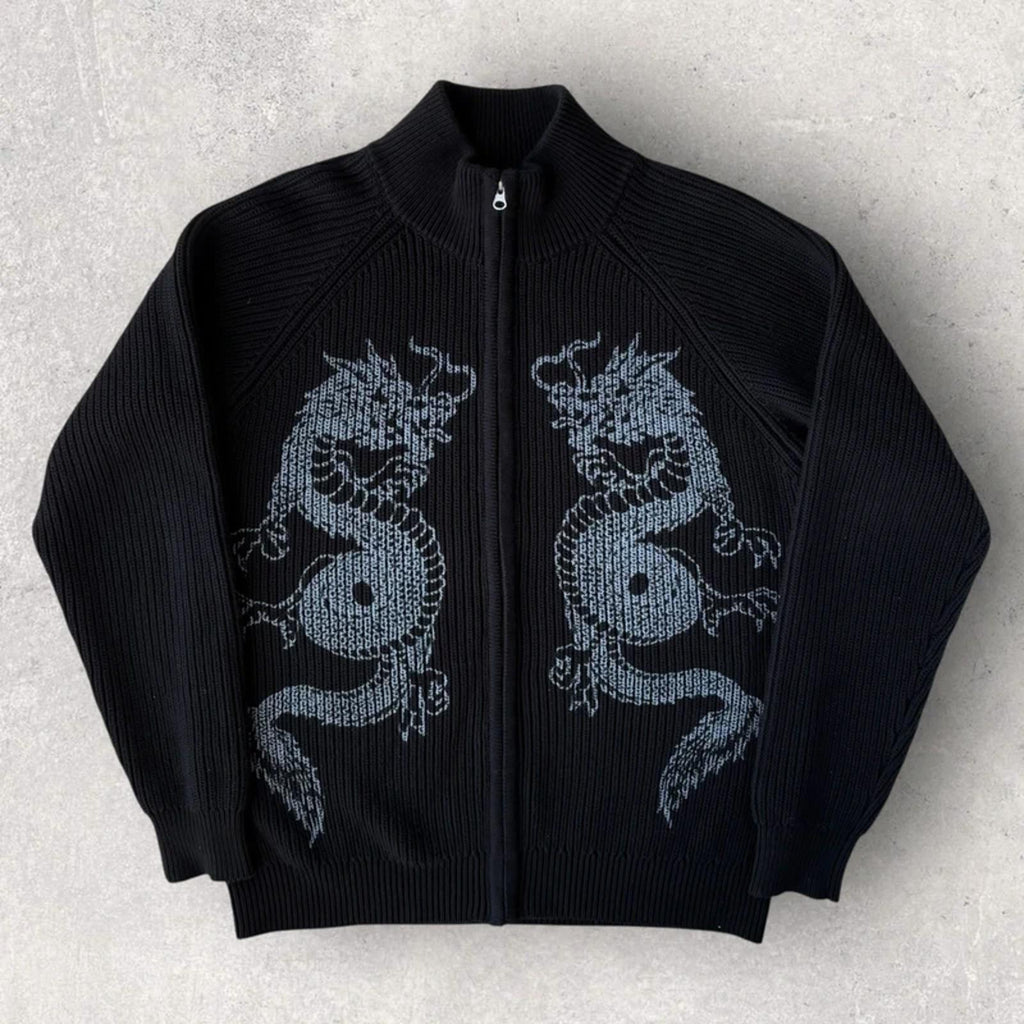 Butter Goods Dragon Zip Thru Knit Sweatshirt Black M Streetwear