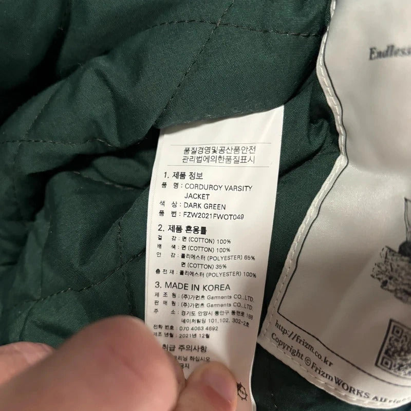 Frizmworks Corduroy Varsity Jacket Dark Green L