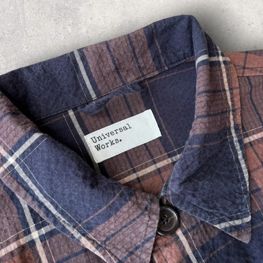 Universal Works Check Seersucker Overshirt Brown Navy L