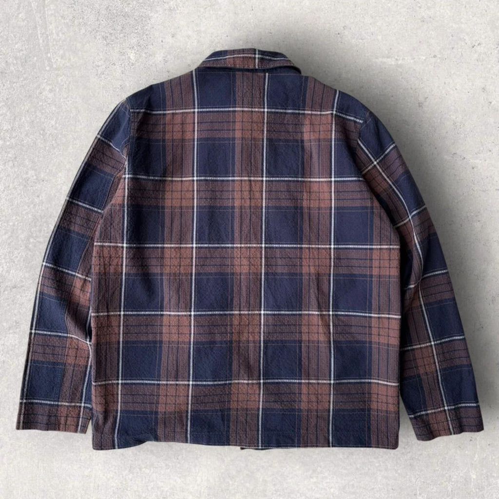 Universal Works Check Seersucker Overshirt Brown Navy L