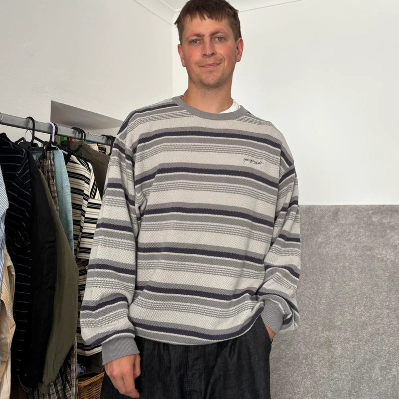 Yardsale Stripe Crewneck Jumper White Black L