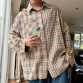 Ajobyajo Korean Plaid Oversized Shirt Beige XL