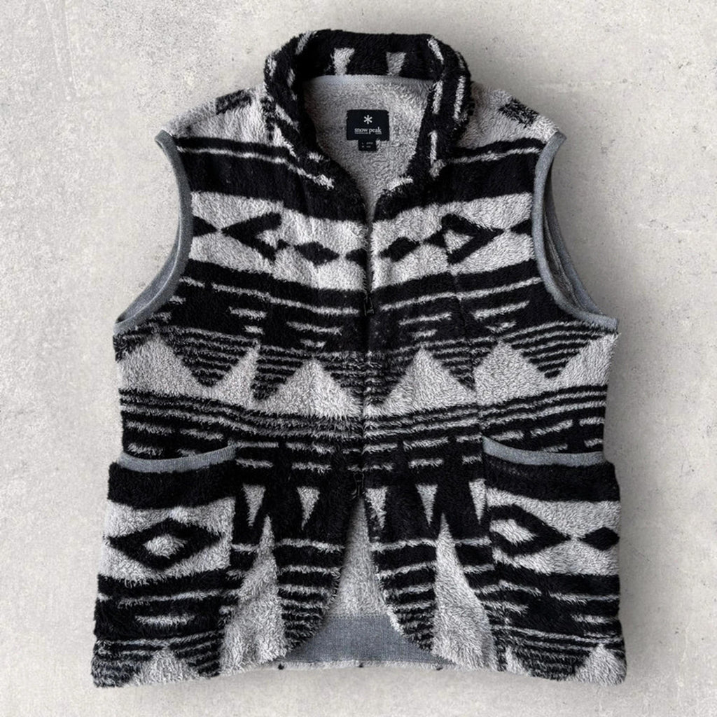 Snow Peak Geometric Fleece Vest White/Black Size M – Japan import