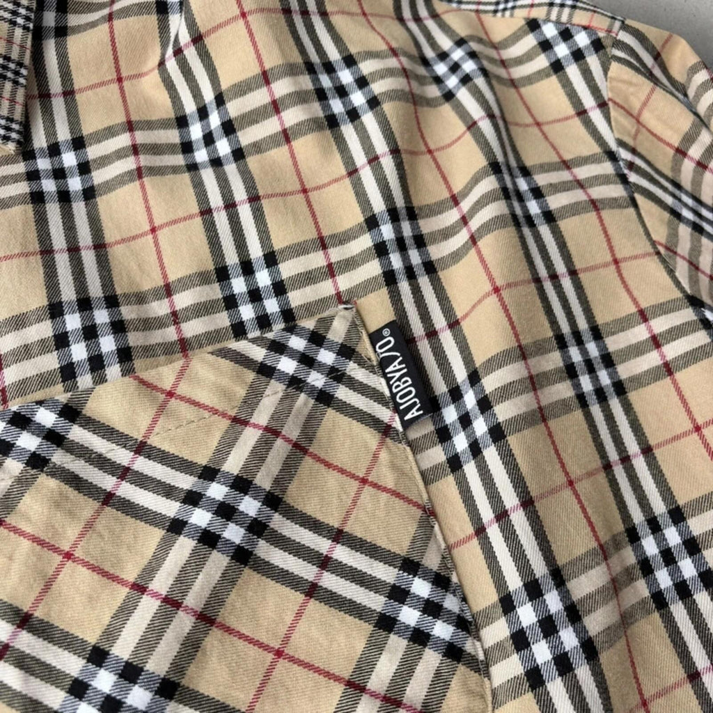 Ajobyajo Korean Plaid Oversized Shirt Beige XL
