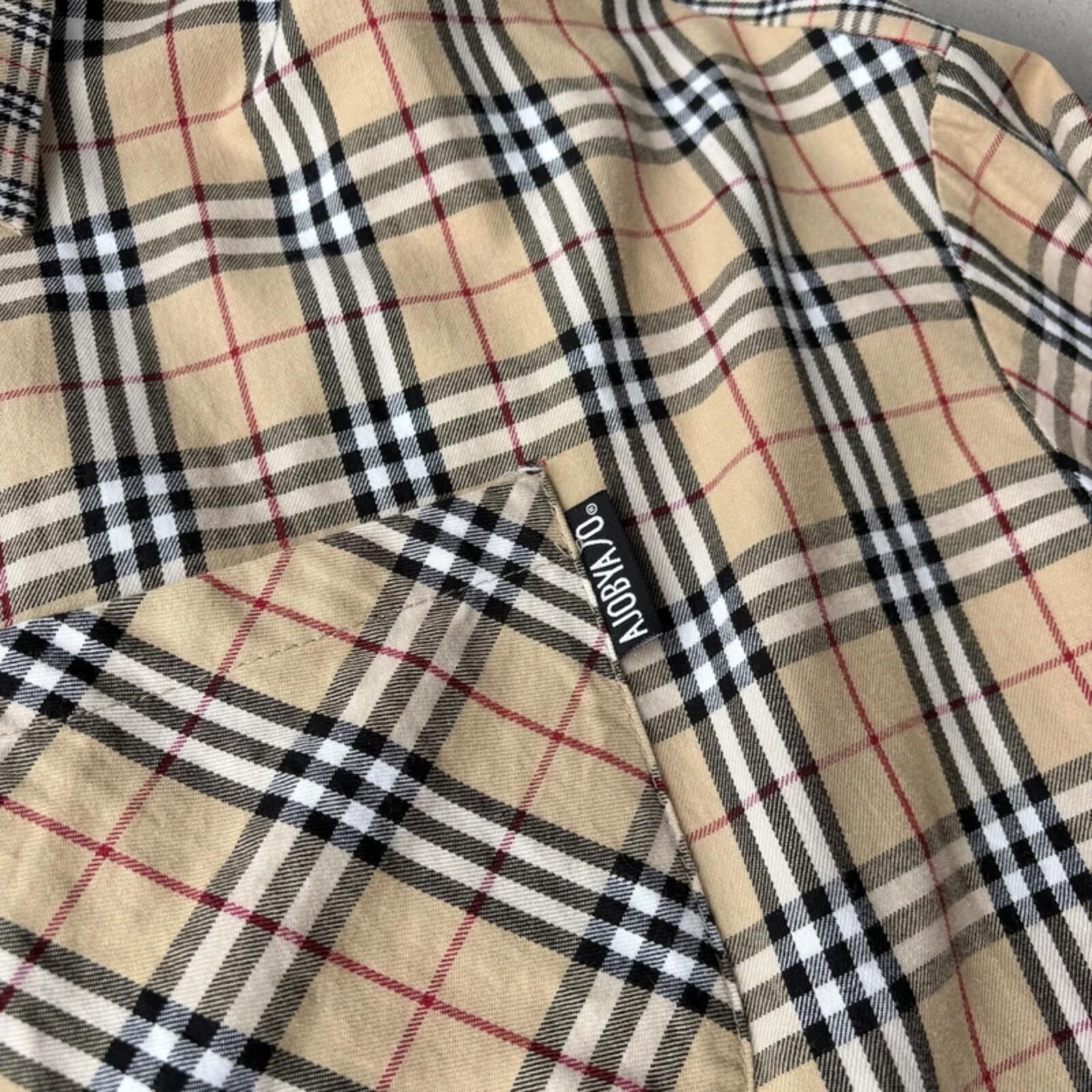 Ajobyajo Korean Plaid Oversized Shirt Beige XL