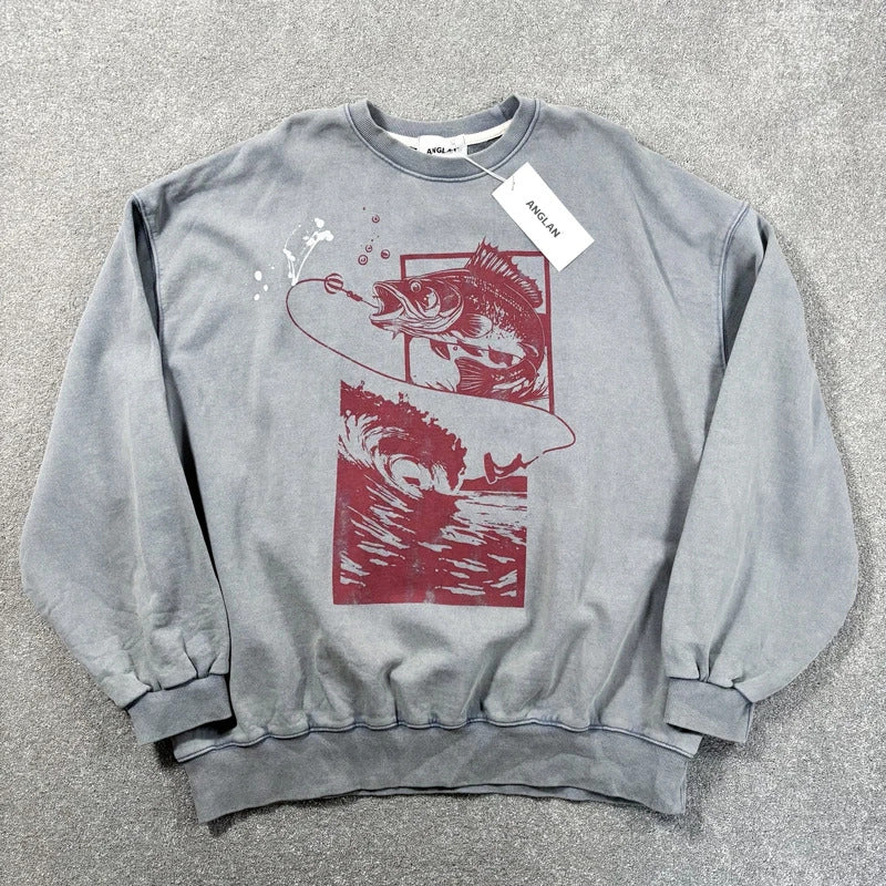 Anglan Fishing Graphic Sweatshirt Grey L