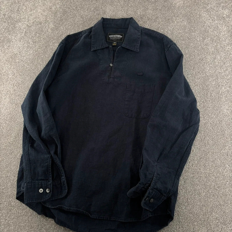 Frizmworks Linen Pullover Shirt Navy M