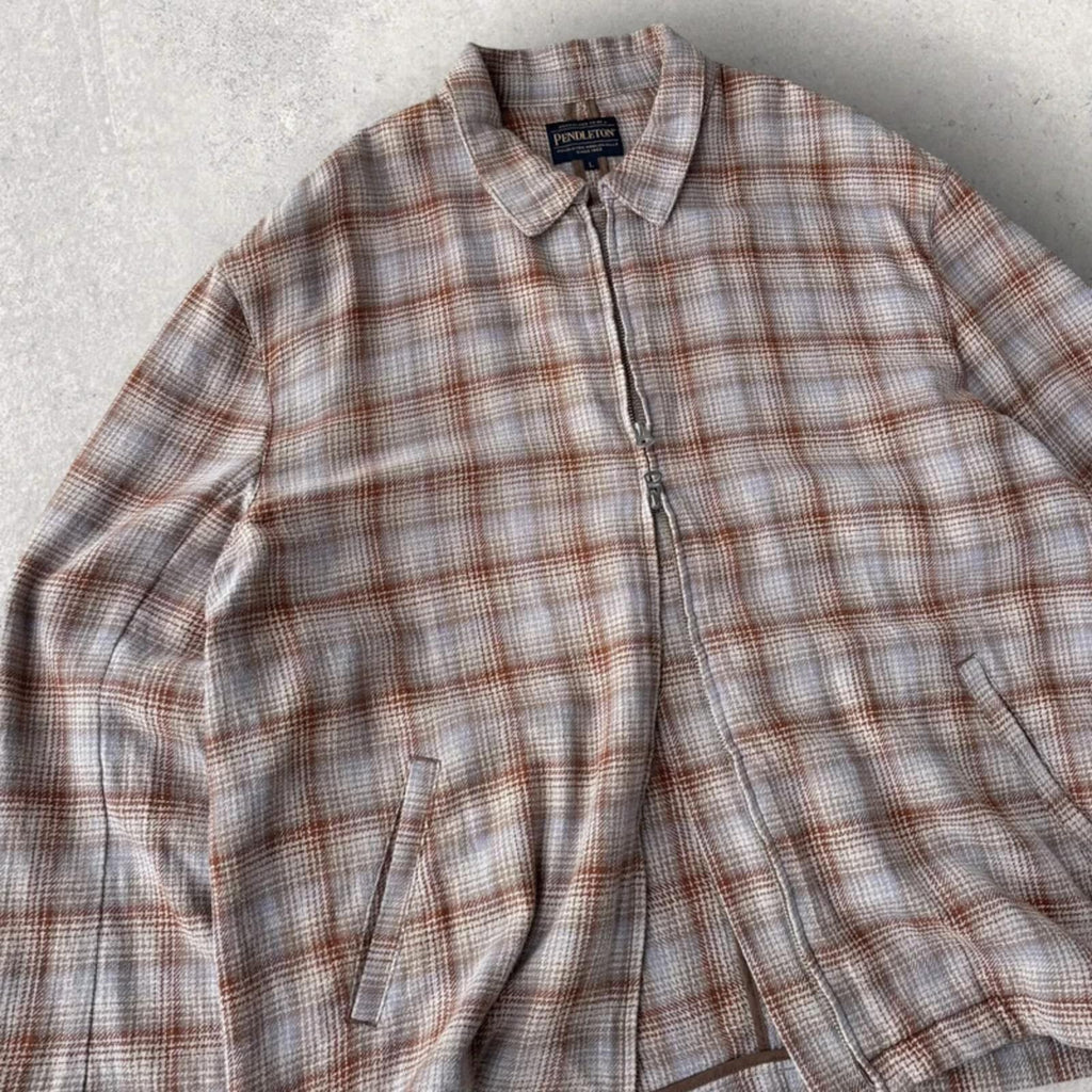 Pendleton Boxy Plaid Harrington Jacket Beige L
