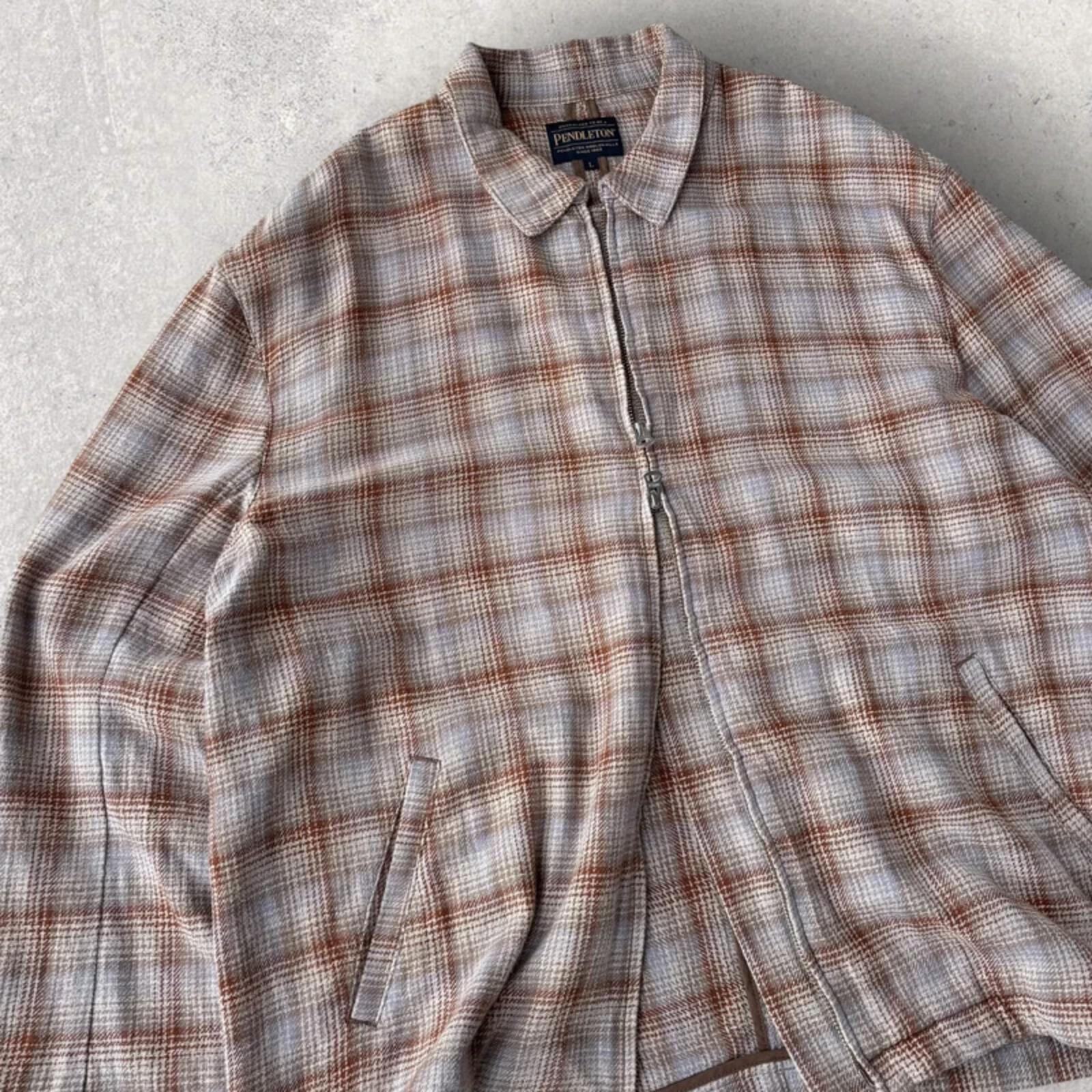 Pendleton Boxy Plaid Harrington Jacket Beige L