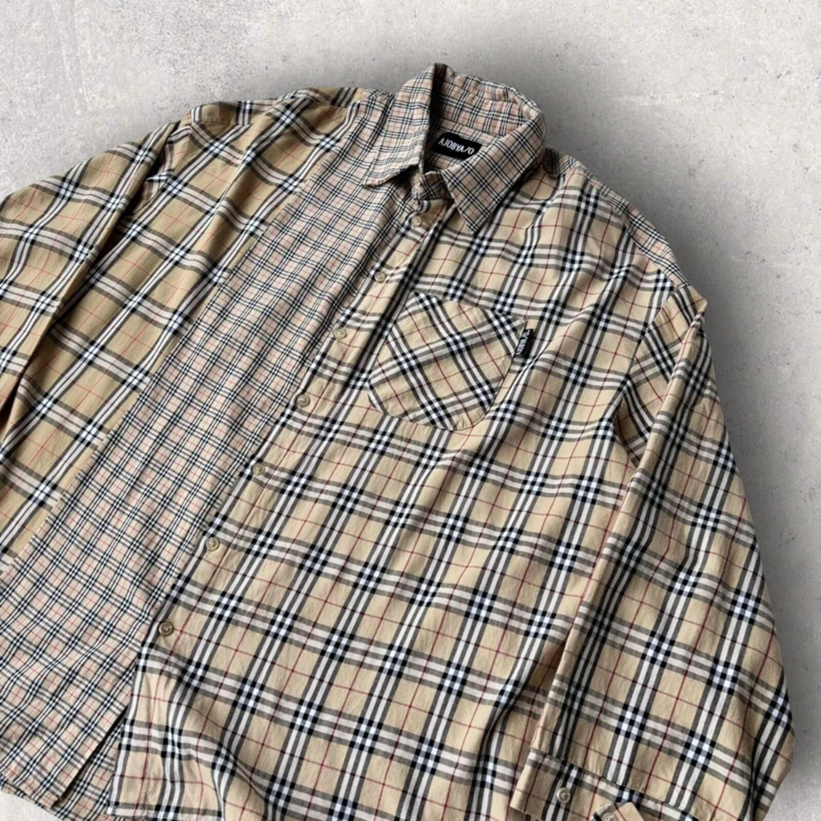 Ajobyajo Korean Plaid Oversized Shirt Beige XL