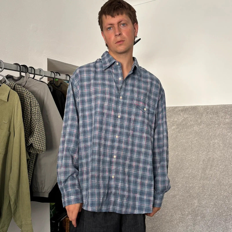 Frizmworks Uneven Check Shirt Blue L