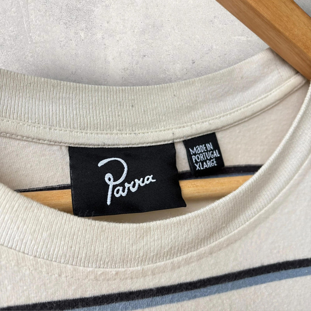 Parra Stripe T-Shirt White/Blue Size L