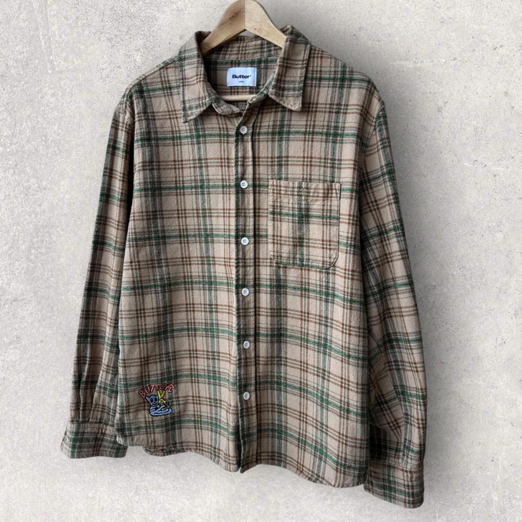 Butter Goods Rodent Flannel Shirt Beige Size S
