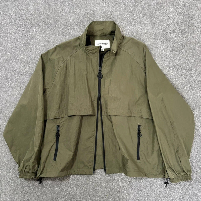 Uniform Bridge Boxy Nylon Track Jacket Olive L