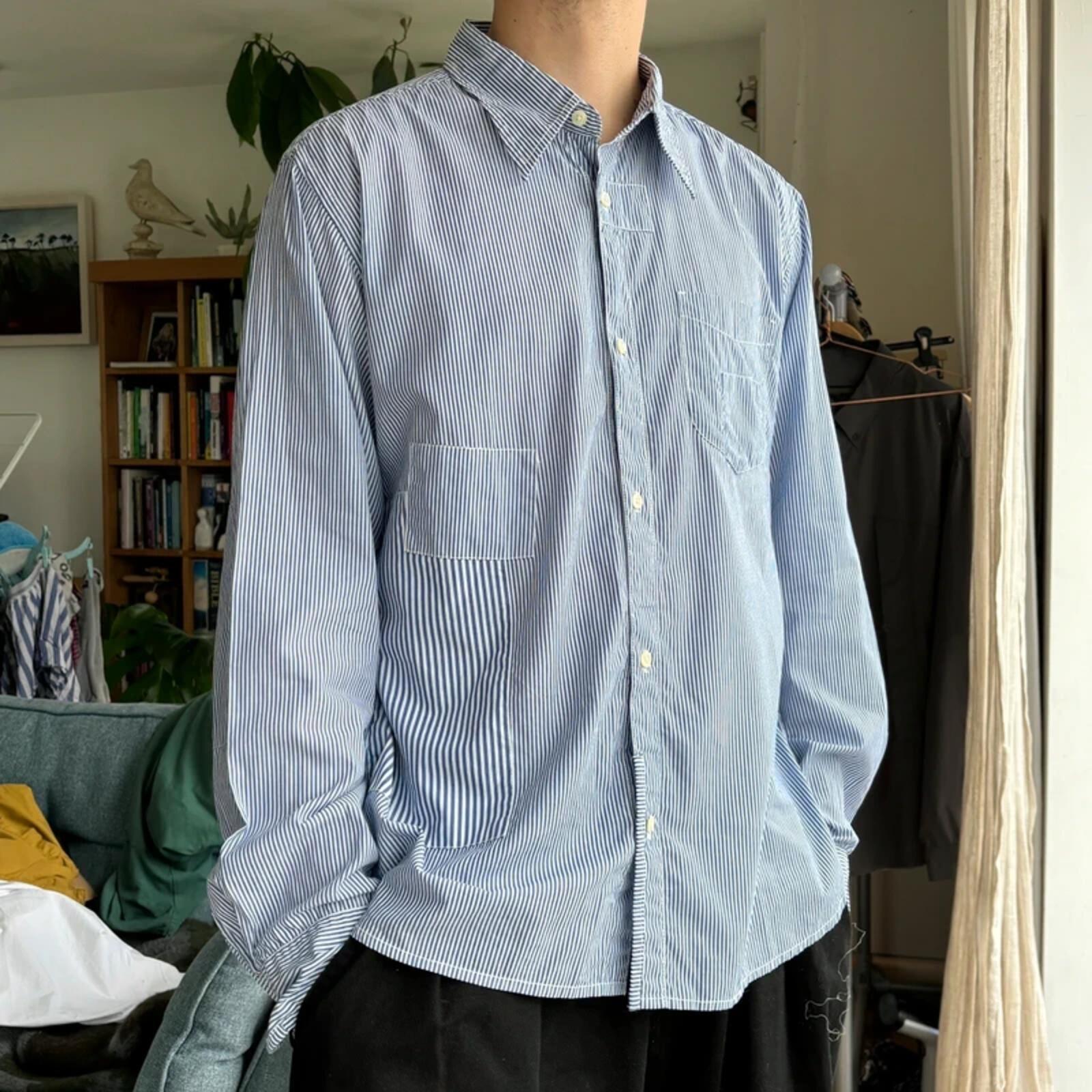 Universal Works Patchwork Stripe Shirt Blue XL