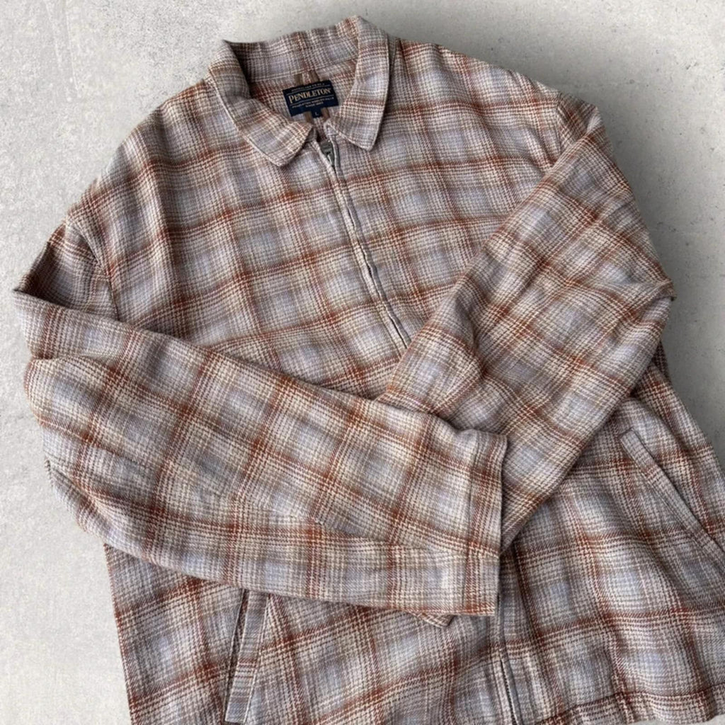 Pendleton Boxy Plaid Harrington Jacket Beige L