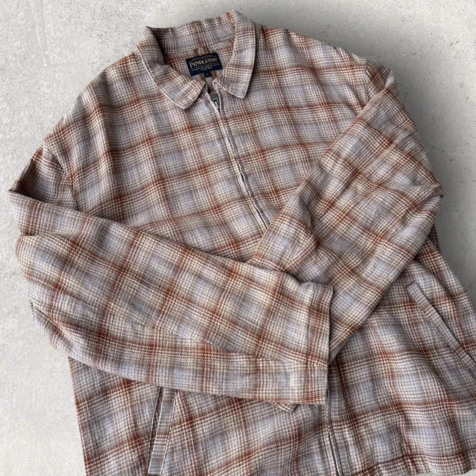 Pendleton Boxy Plaid Harrington Jacket Beige L
