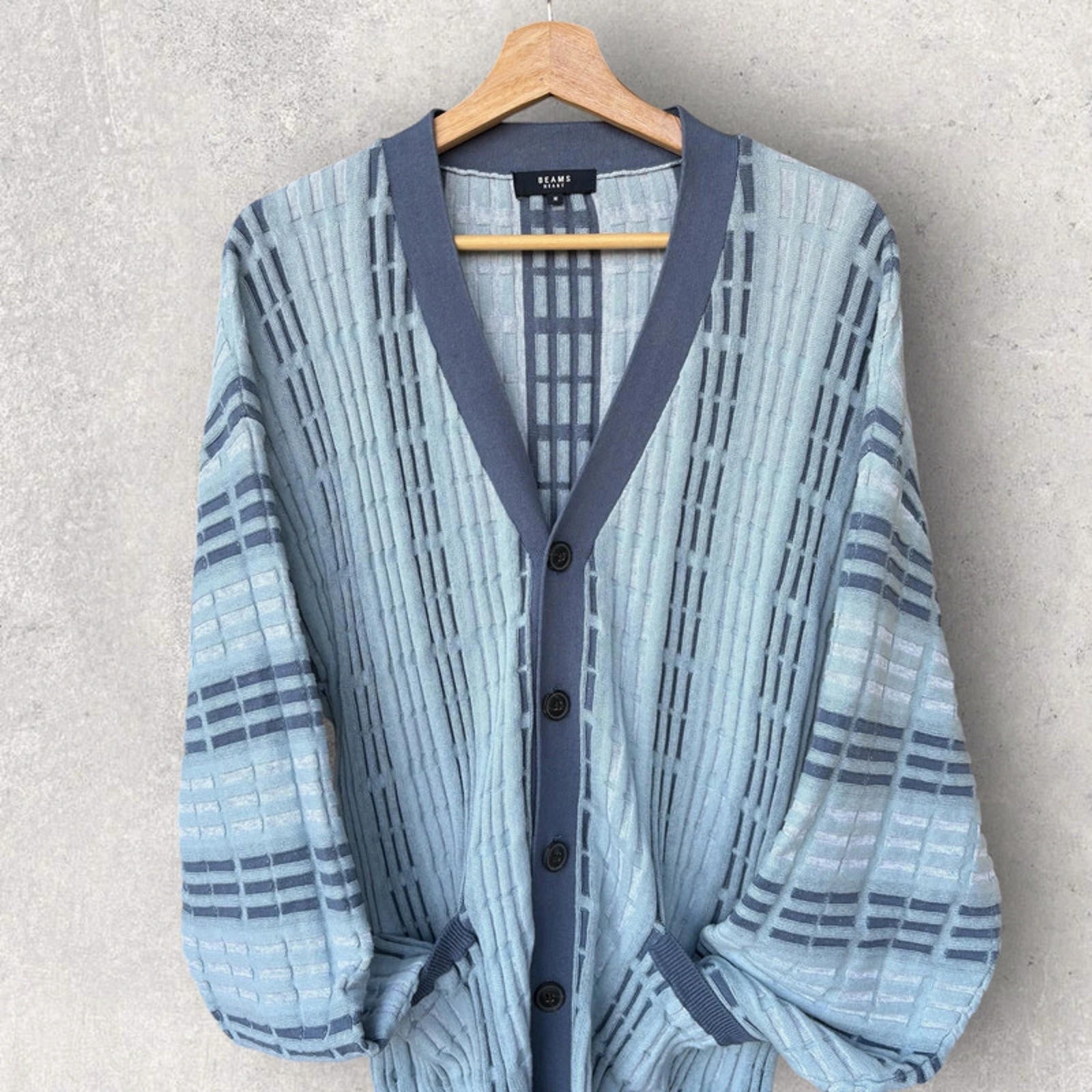 Beams Japan Waffle Cardigan Blue Size M