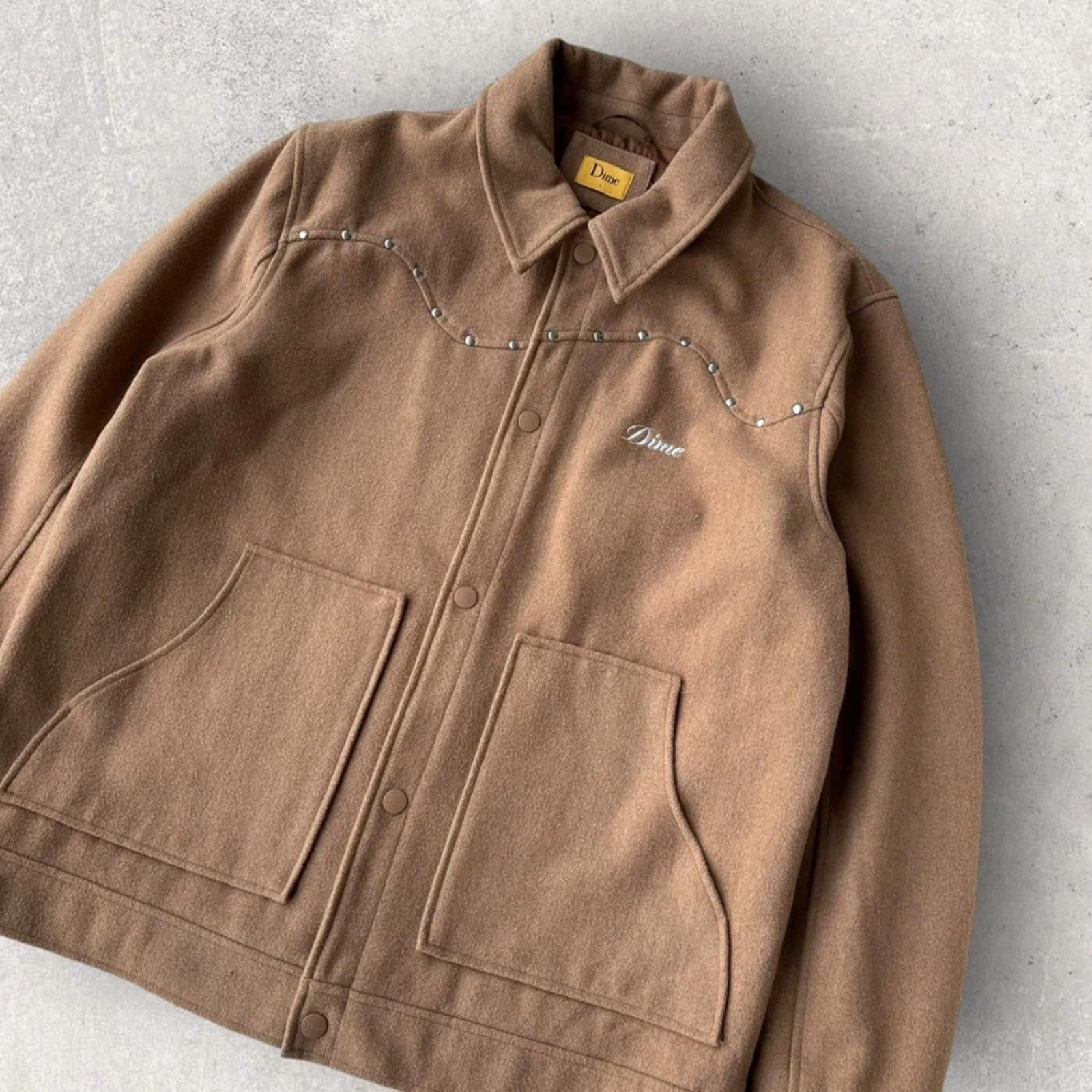 Dime Studded Wool Bomber Jacket Tan L