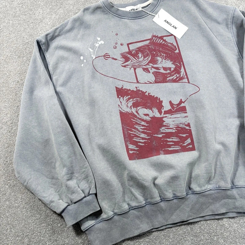 Anglan Fishing Graphic Sweatshirt Grey L