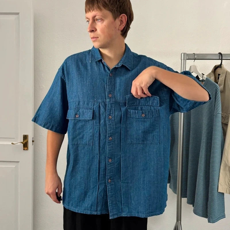Frizmworks Linen Trucker Half Shirt Blue XL
