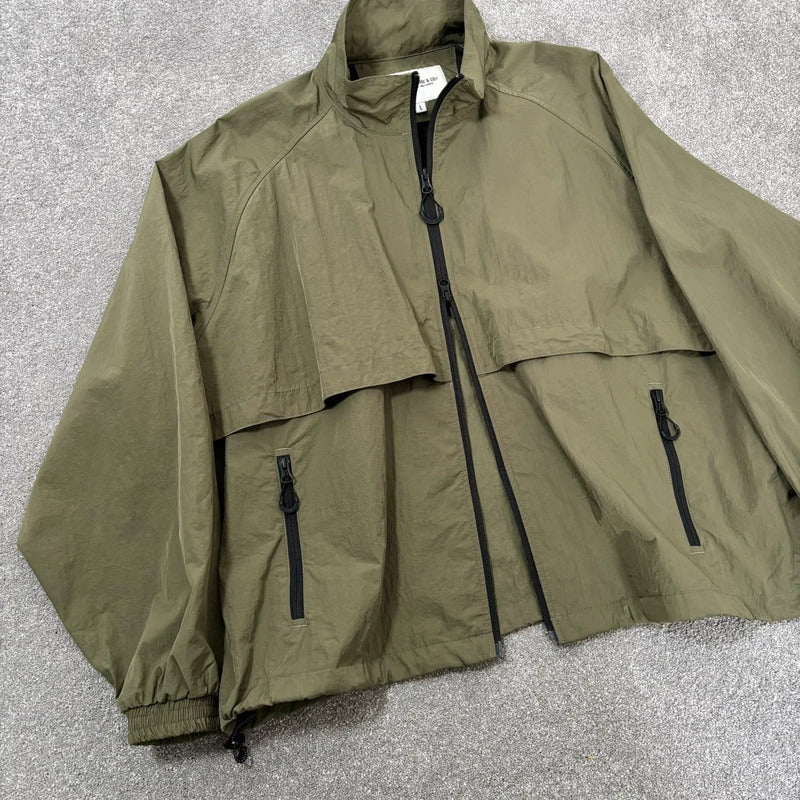 Uniform Bridge Boxy Nylon Track Jacket Olive L