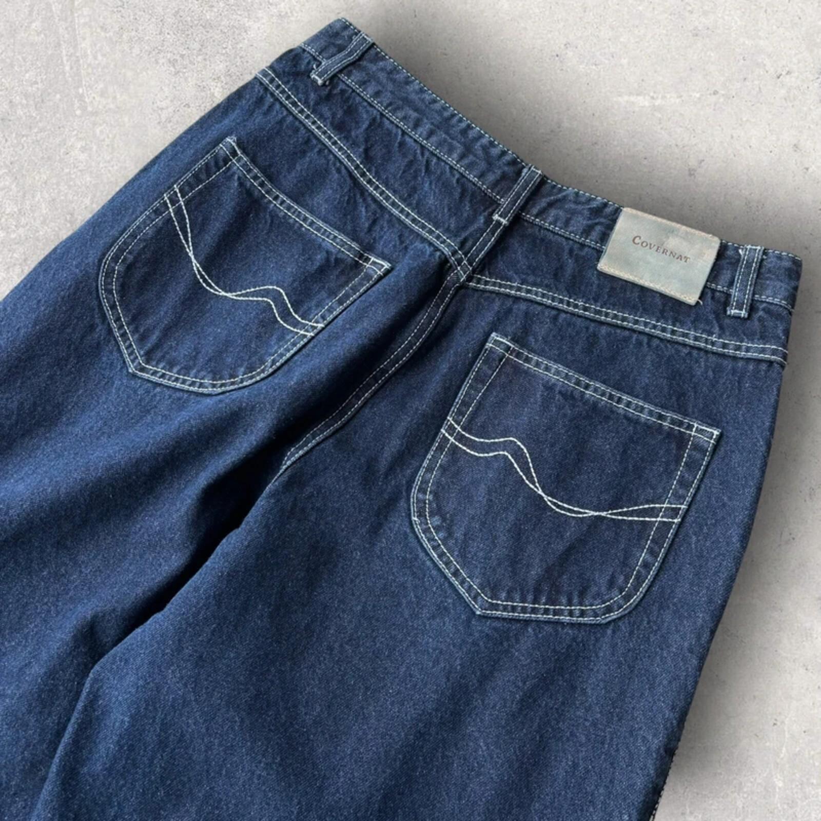 Covernat Double Pleated Korean Wide Denim Jeans Blue M