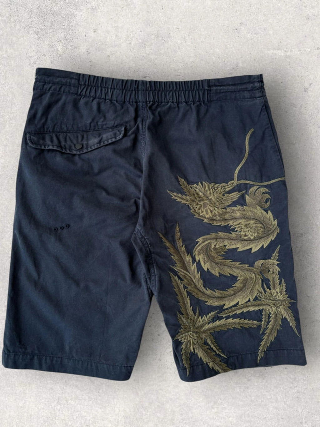 Maharishi Dragon Leaf Embroidered Shorts | Navy | Size S