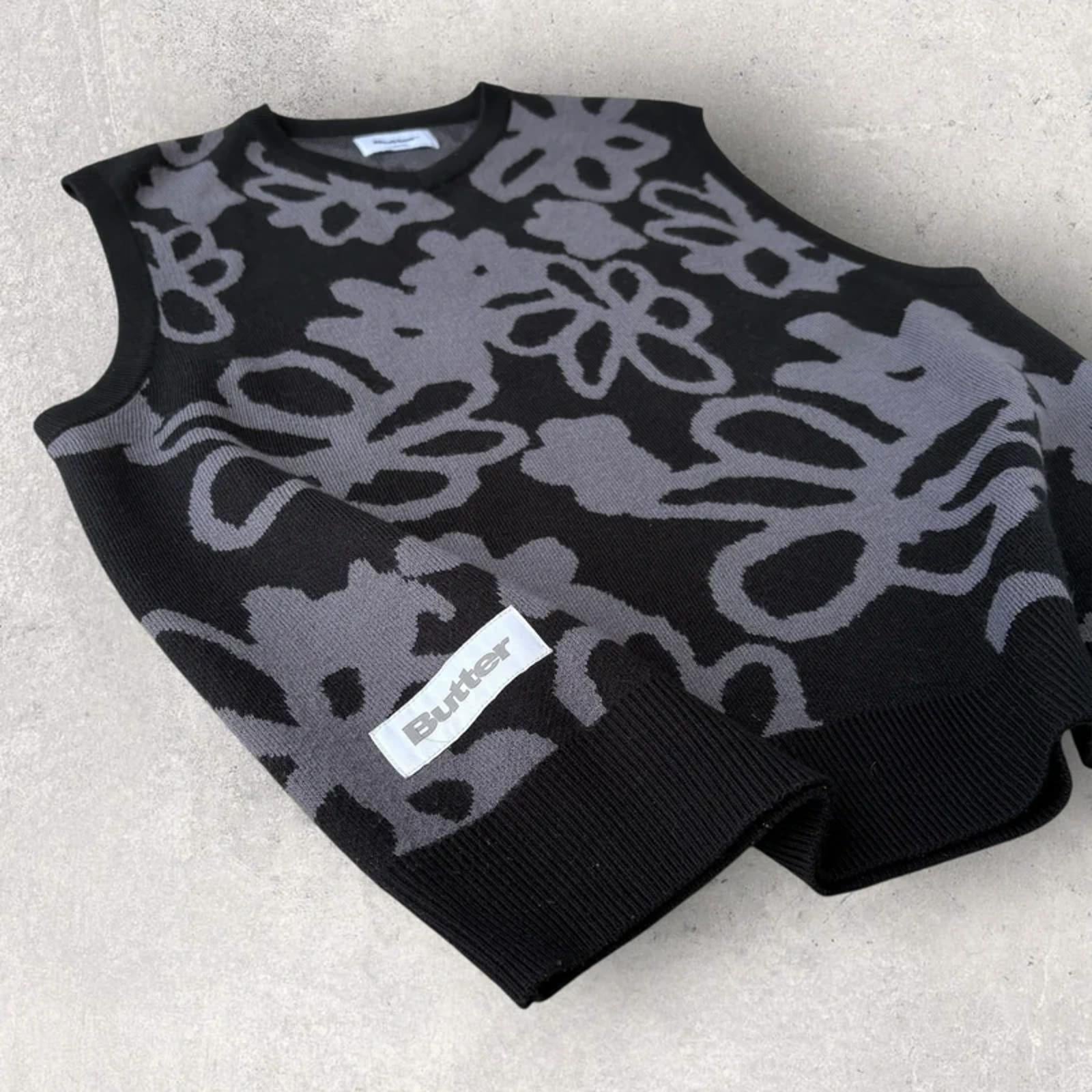 Butter Goods Flower Knit Vest Black / Grey M Streetwear