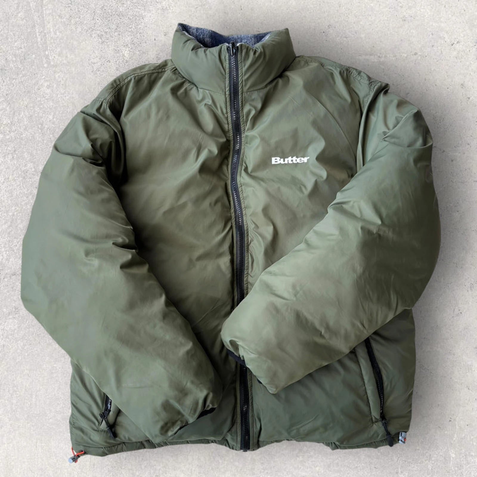 Butter Goods Reversible Plaid Puffer Jacket Blue Size M