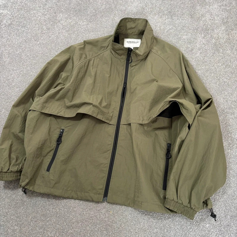 Uniform Bridge Boxy Nylon Track Jacket Olive L