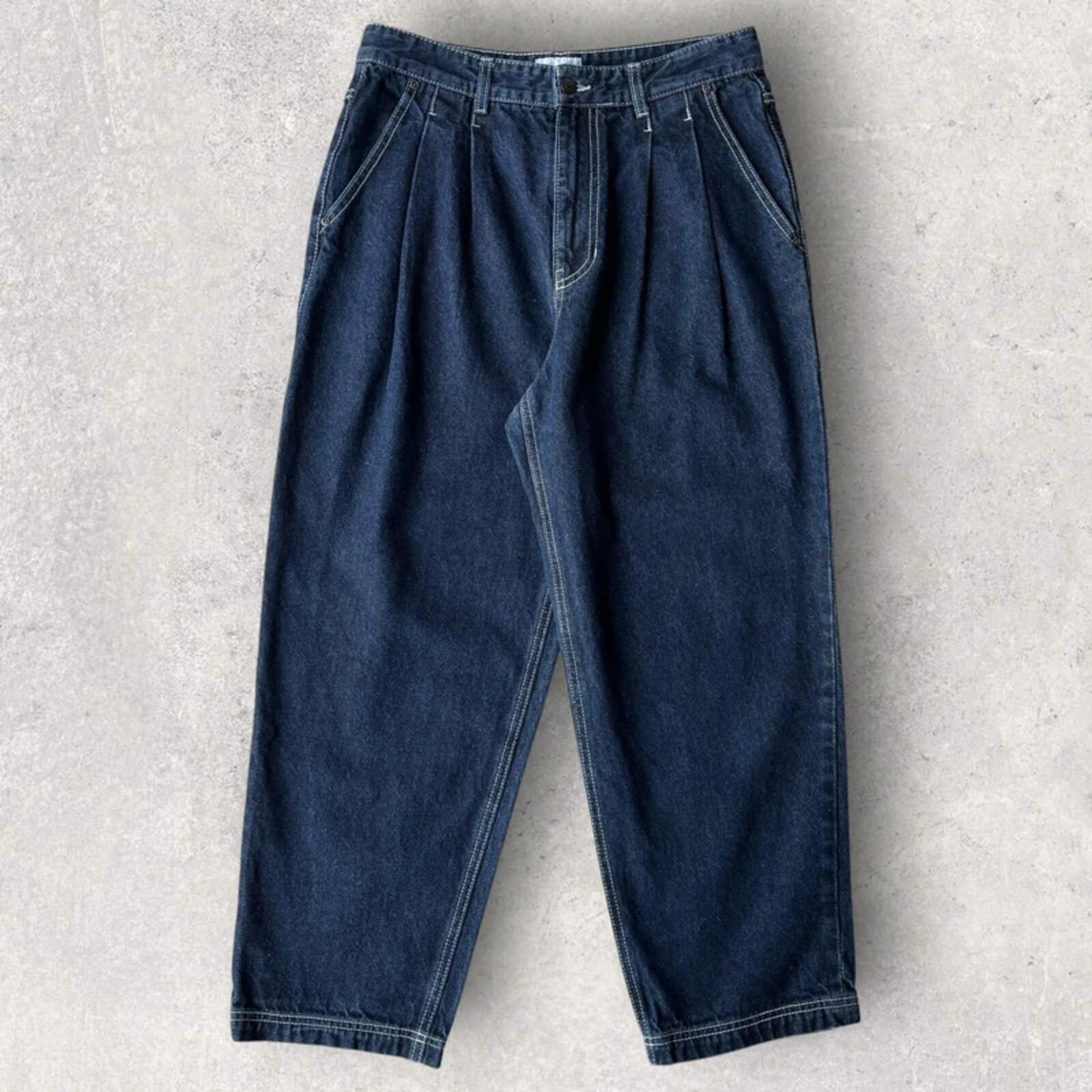 Covernat Double Pleated Korean Wide Denim Jeans Blue M